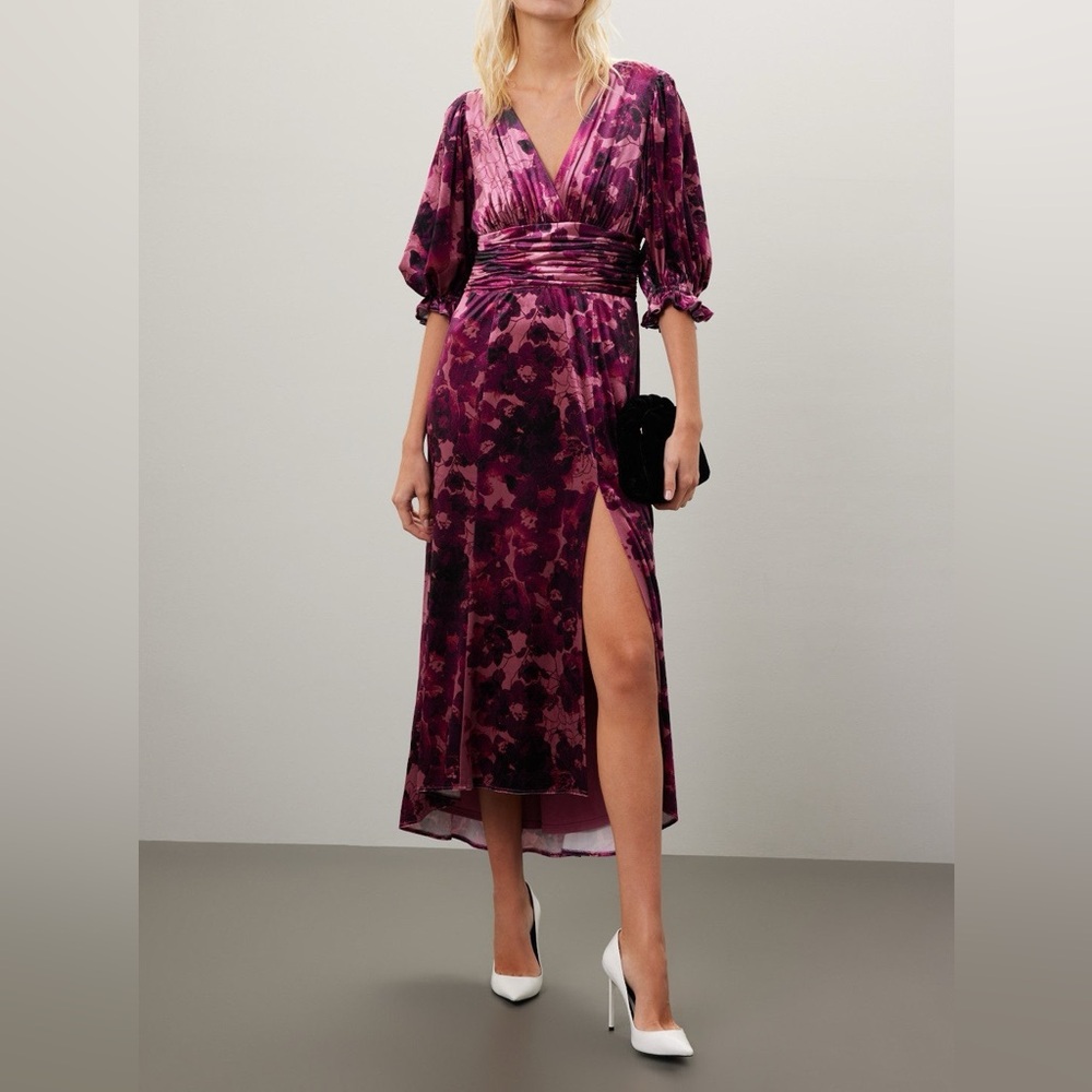 Slate & Willow Satin Floral Wrap Midi Dress, 8
